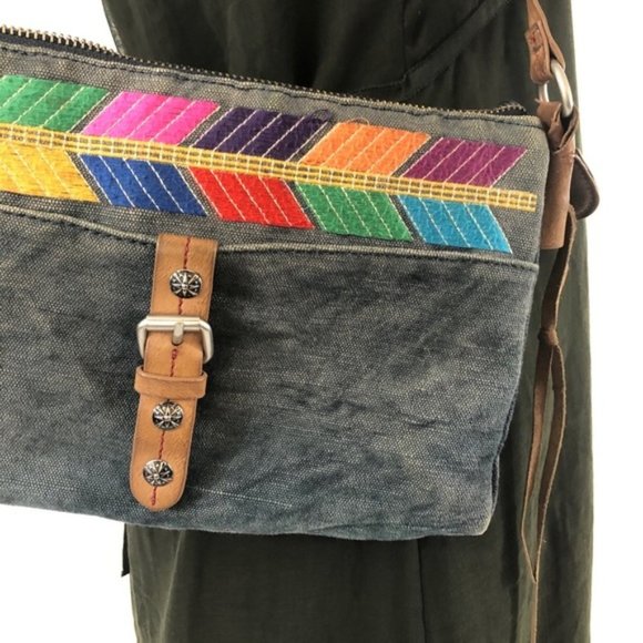 Lucky Brand Denim & Leather Boho Mini Shoulder Bag - Picture 2 of 11